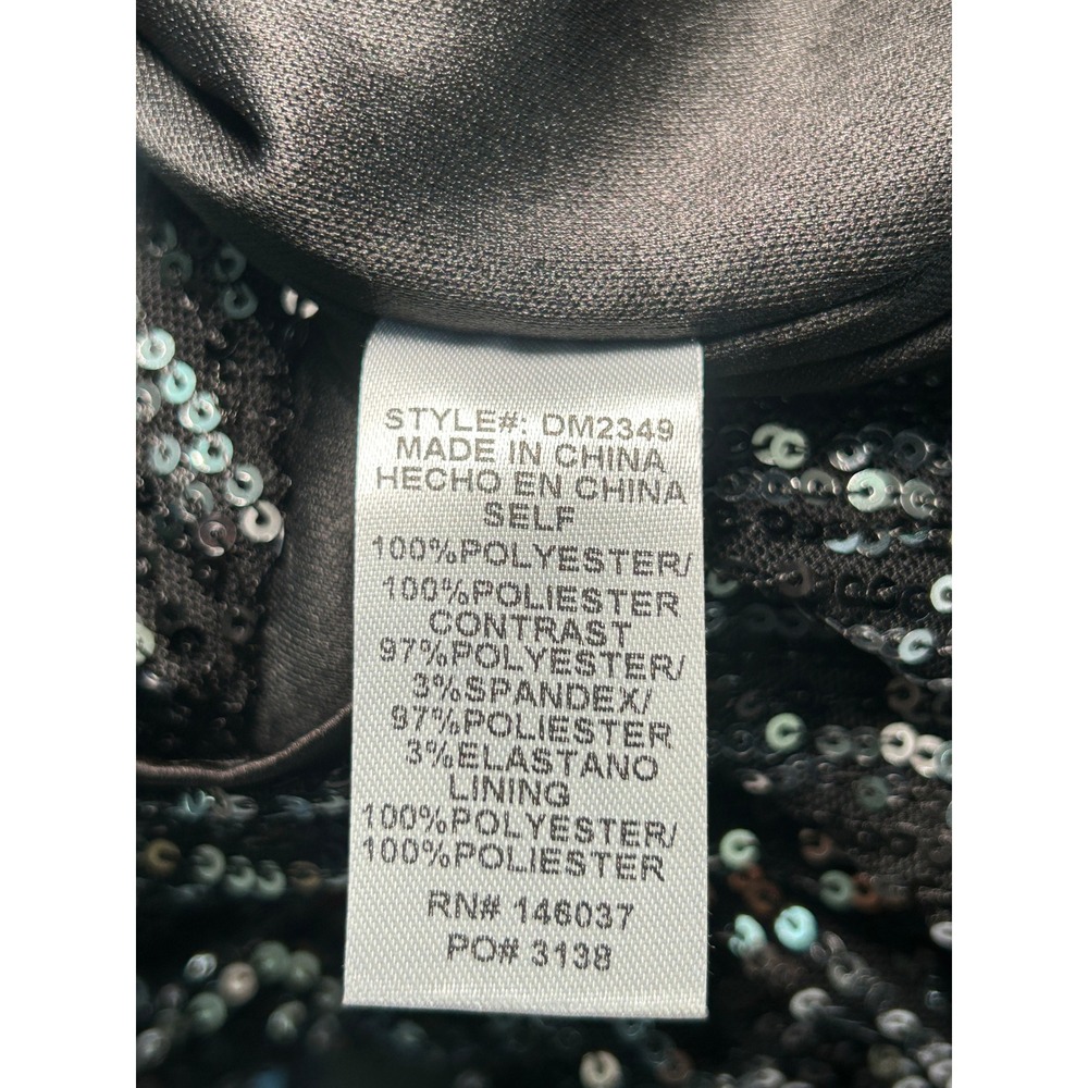 Baltic Born 1X Black Silver Sequin Faux Wrap Midi Dress Long Sleeve DM2349 - Picture 6 of 7